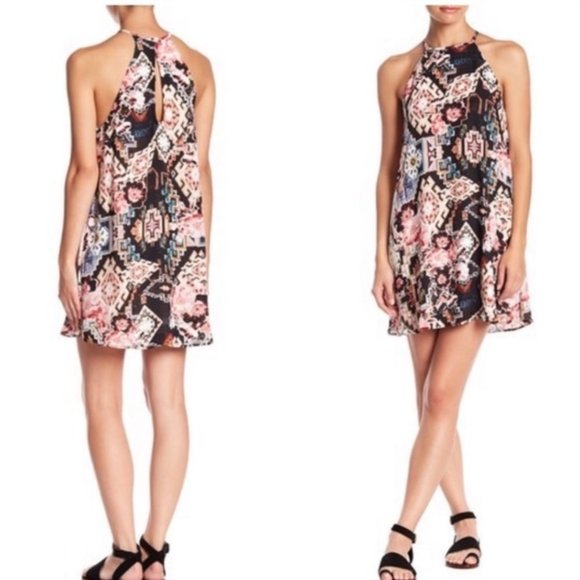 affordable mini dresses Romina Tropical Amory Halter Mini Dress WHTBLUE-MULTI / XL by Sugarlips